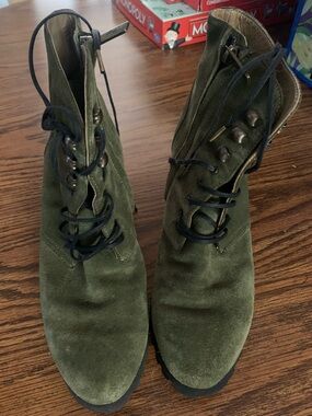 Olive Suede Lace-Up Ankle Boots